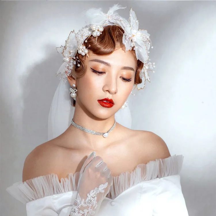 Bridal Tiara Super Fairy Soft Yarn Hair Ornament Gold Bright White Head Flower Show Photo Travel Wedding Dress Accessories