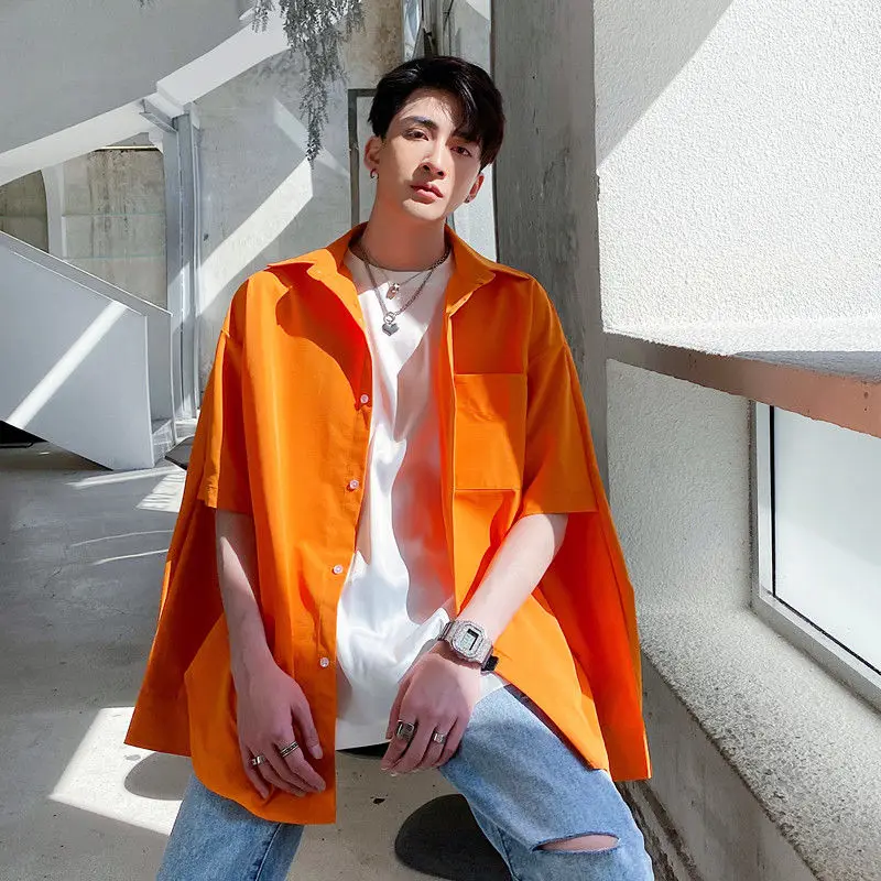EWQ / men's wear Two-wear shirt male's fashionable bright color hollow out long sleeve shirt 2020 korean style tide tops 9Y2781 EWQ / men's wear Two-wear shirt male's fashionable bright color hollow out long sleeve shirt 2020 korean style tide tops 9Y2781