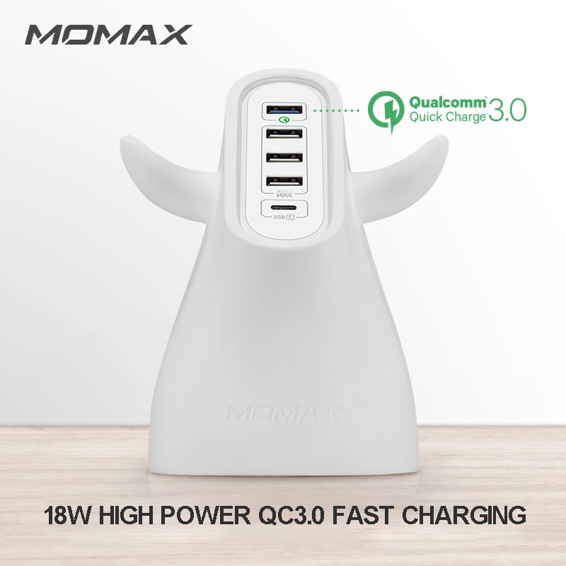 

MOMAX UM5ST bull smart digital charger - upgrade (5 USB QC3.0+USB C) 40W quick charge AutoMax technology Universal voltage