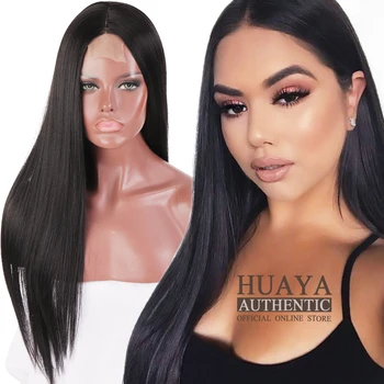 

HUAYA Black Long Straight Wig Synthetic Wigs Natural Middle Part Lace Wig 30inch Heat Resistant Fiber Cosplay Wig for Women
