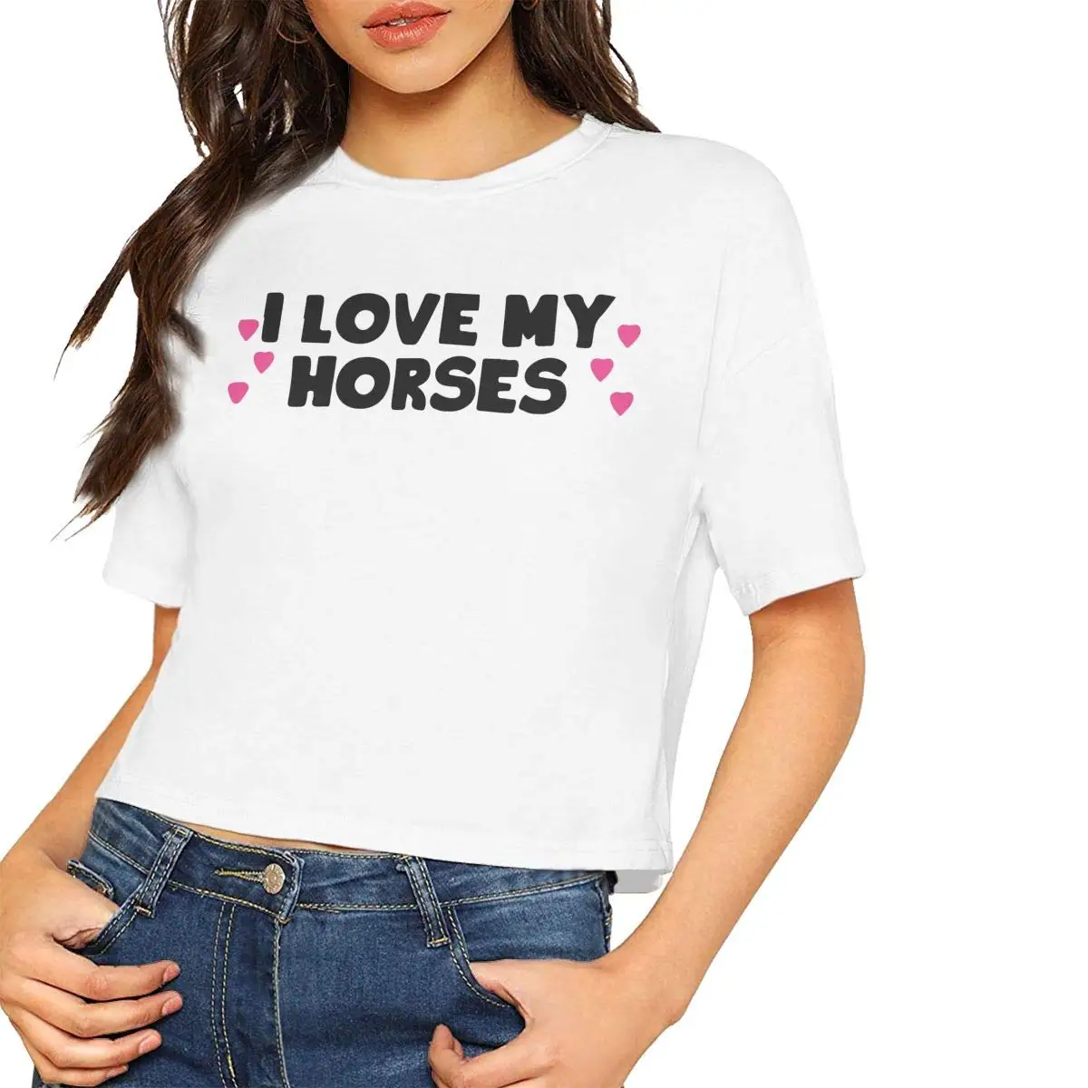 Womens I Love My Horses Crop Tops Shirt Short Sleeve Blouse for Women |