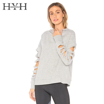 

HYH haoyihui 2019 New Fashion Autumn Casual Style Female Solid Color Hollow Out Long Sleeve Hooded Loose Sweatshirt