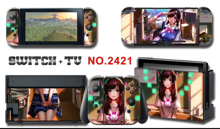 1set New Cute Anime Full Body Sticker for NS Switch Protective Cover Skin Colorful Art for Game Console Joy-Con Controller Decor