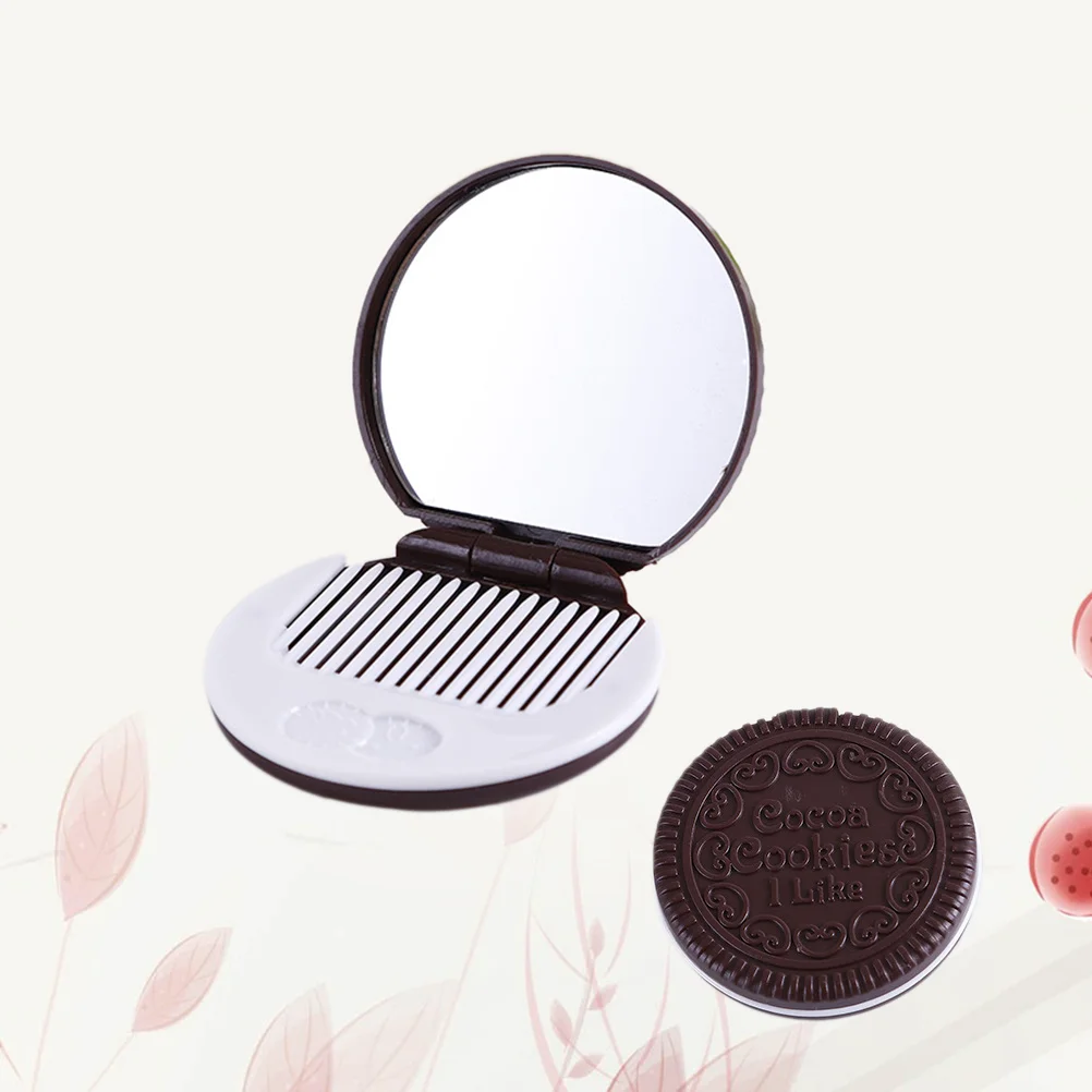 Fashion Chocolate Cookies Compact Pocket Mirror Cosmetic with Comb Makeup Accessories (Dark Coffee) | Красота и здоровье
