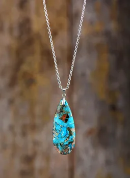 Women Semiprecious Stone Pendant Necklace Turquoises Chain Choker Necklace Classic Fashion Chic Women Jewelry Bijoux Wholesale