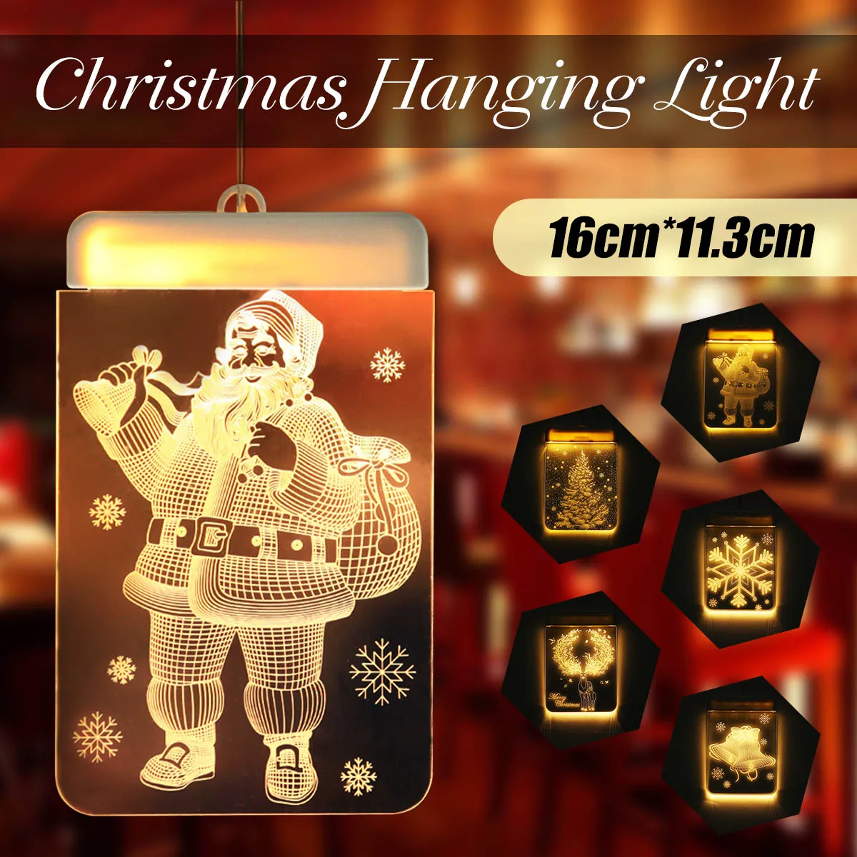 

Christmas Hanging Light Christmas tree bells elk Santa Claus snowflake LED Windows Christmas Decor 2019 Navidad Gift New Year