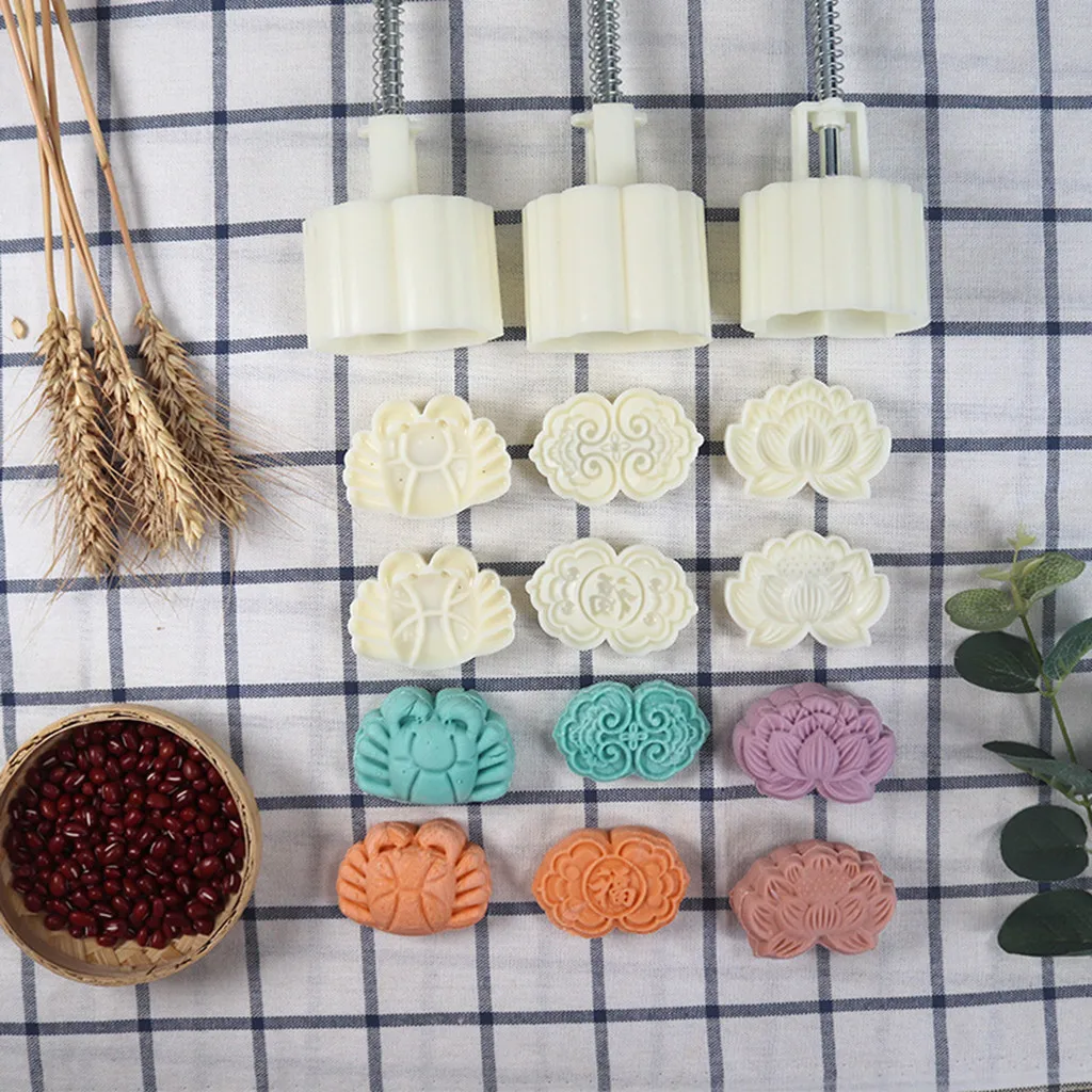 Формы для трациционного китайского печенья с плунжером Кухня DIY Форма для лунных пряников цветок середины осени фестиваль Ручной пресс луна торт пресс-форма K904