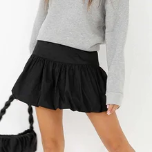 

New Short Flower Bud Skirt with Lotus Leaf Hem College Style High Waist Stitching Pleated Female Casual Sweet Mini Skirt 2022