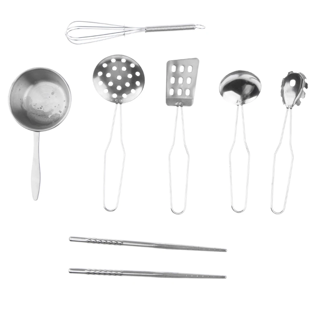 7pcs Kids Pretend Play Kitchen Cooking Toys, Stainless Steel Utensil Set D - Whisk, Ladle, Spatula & More