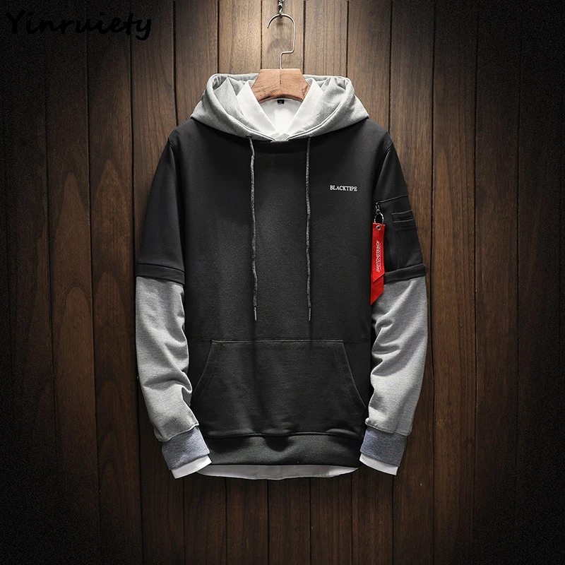 New Korean Style Autumn Spring Men's Streetwear Hoodies Hooded Black-Gray Hip Hop Sweatshirt Casual Loose Cool Male Outerwear | Мужская