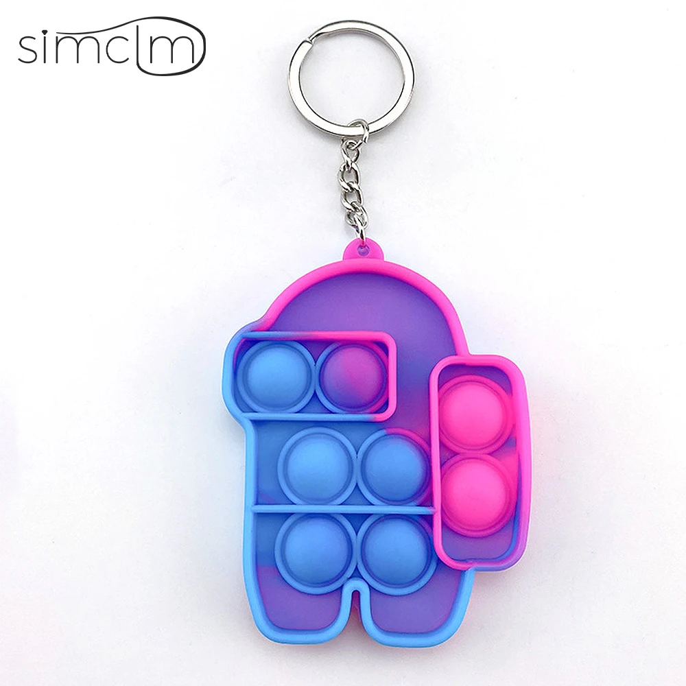 Mini Anime Push Keychain for Children Adult Sensory Trinkets Pop Bubble Among Us Key Ring Educational Cute Toy Anti-stress Funny