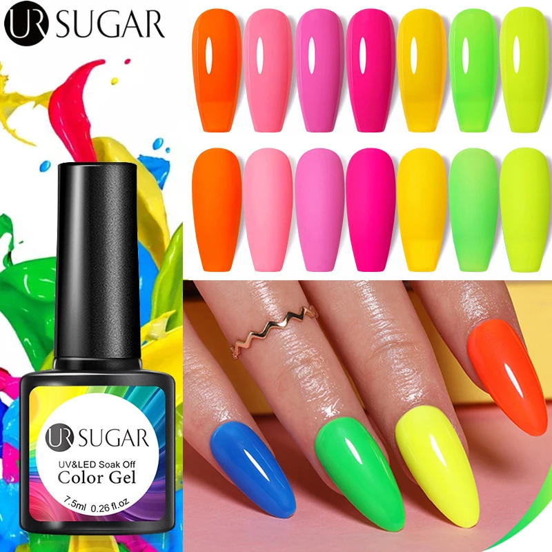 Ur Sugar マニキュア7 5ml ネオンカラー 光沢 ネイルアート サロン用 Uv Ledソークオフ 蛍光 Nail Gel Aliexpress