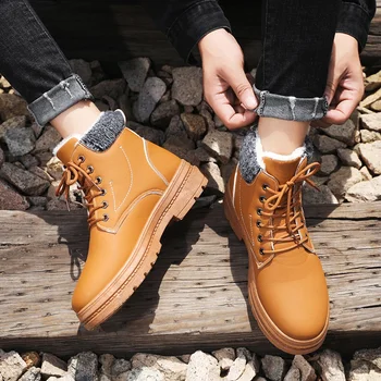

PU Snow Motorcycle Boots Men Lace Up Martin Winter Non-slip Middle Tube Boot Plus Size Ankle Men Boots Fashion New Keeping Warm