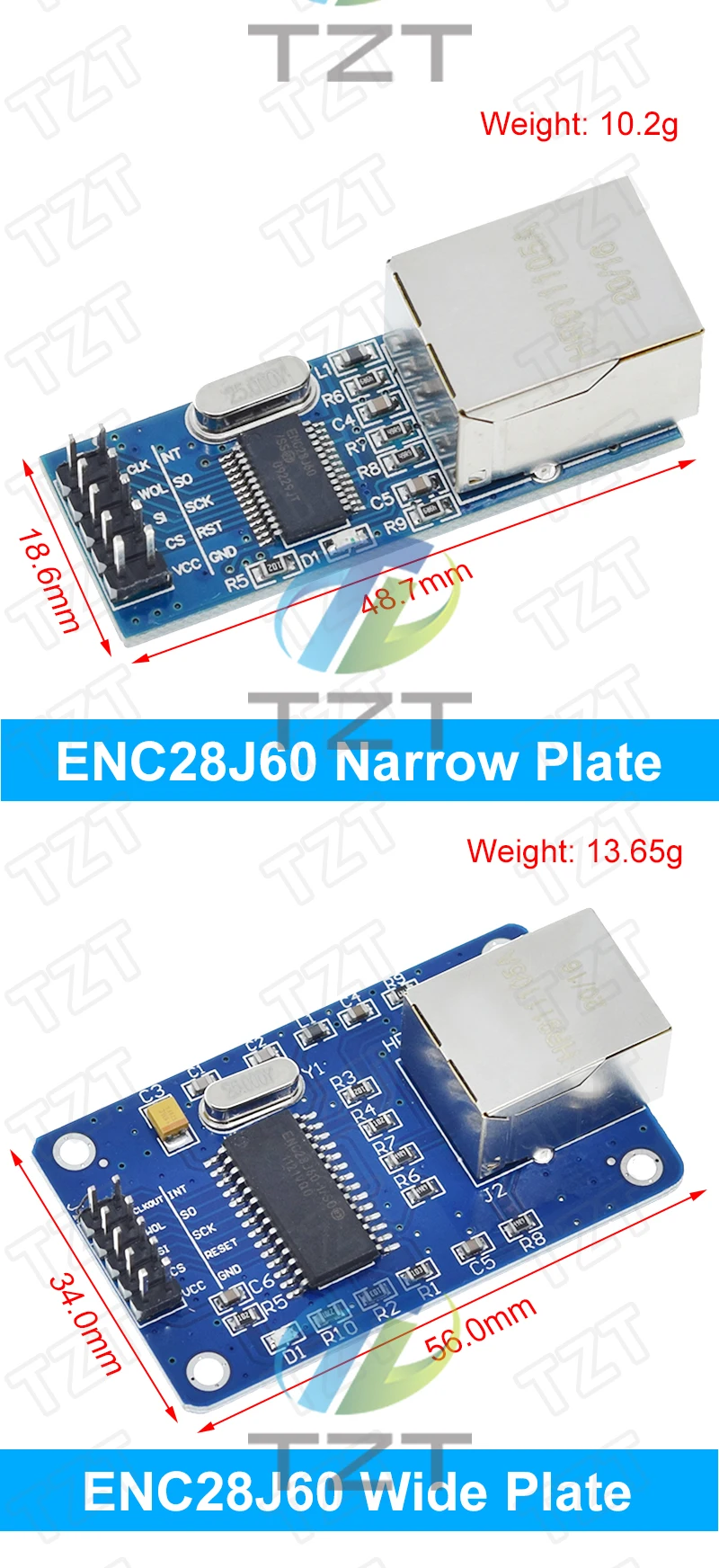 GREATZT 1/2PCS ENC28J60 / ENC28J60 (Mini-Version) LAN Ethernet Netzwerkplatinenmodul 25MHZ Crystal AVR 51 LPC STM32 3,3V – Detail 7