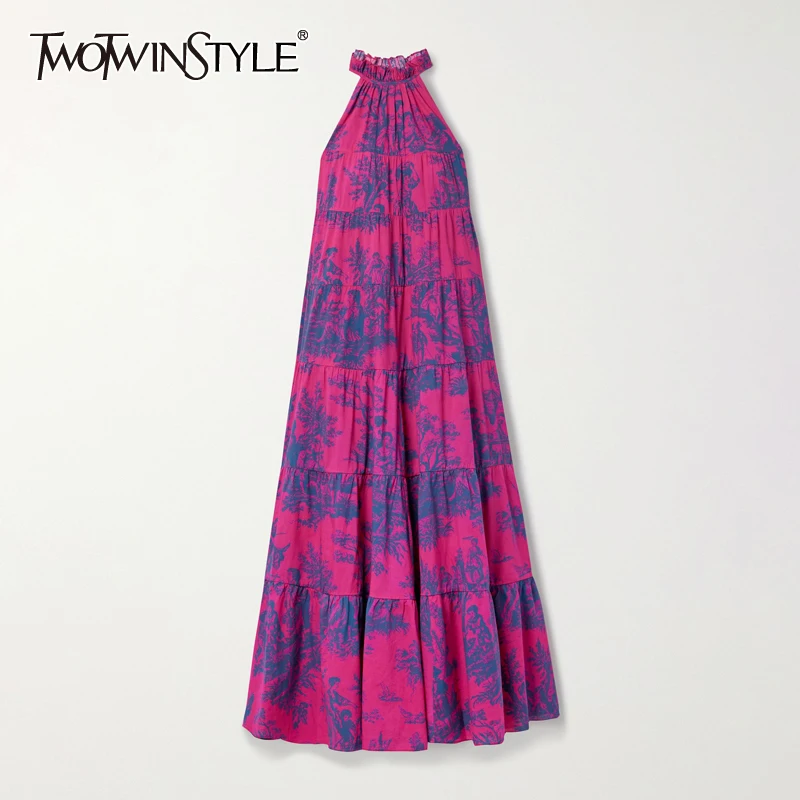 Twotwin2 стильное богемное Повседневное платье с принтом для женщин со стоячим