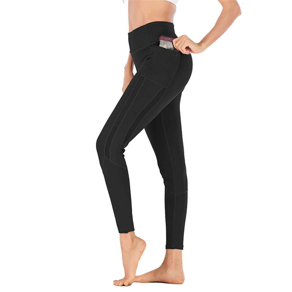 Йога женские брюки, леггинсы Хип До Спорт S-XL узкие штаны для Фитнес спортивные Для женщин брюки Высокая Талия спортивные эластичные леггинсы для спортивного зала - Цвет: 6032 Black