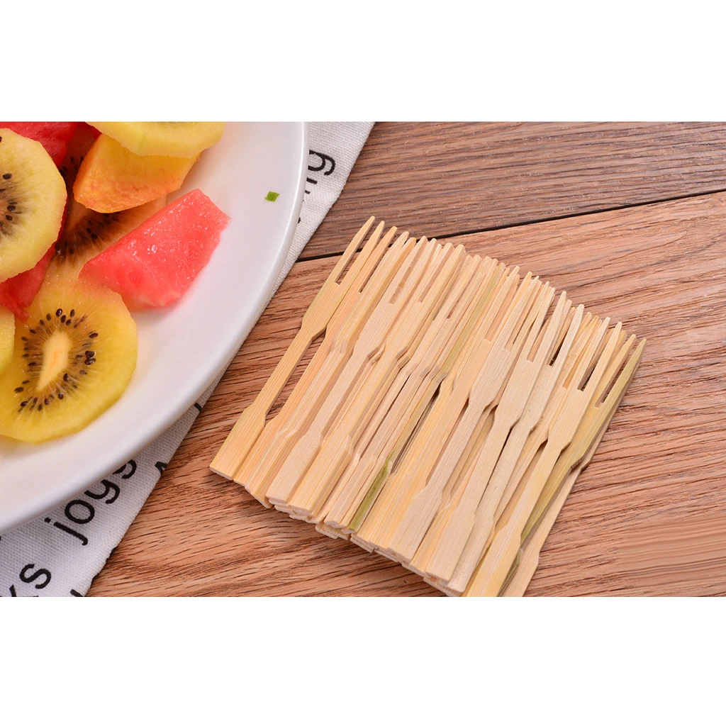 100PCS Bamboo Catering Forks Sticks Picnic Party Finger Food Fruits Salad Pick Household Party Decor Wooden fruit fork Dessert