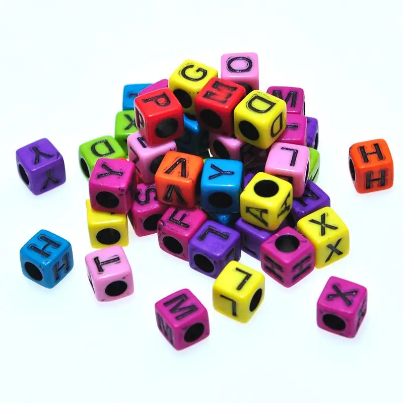 DIY loose beads 6mm square acrylic real fun color 26 letters of the alphabet beads