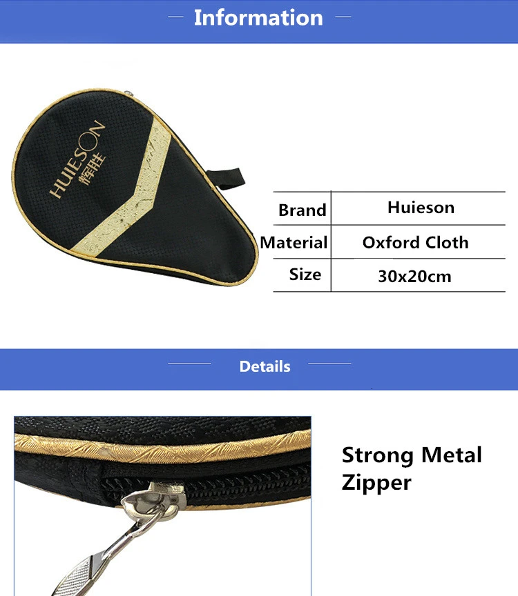 Huieson New Gourd Shape Table Tennis Racket Bag Luxury Golden Black Table Tennis Case for Single Racket Table Tennis Accessories