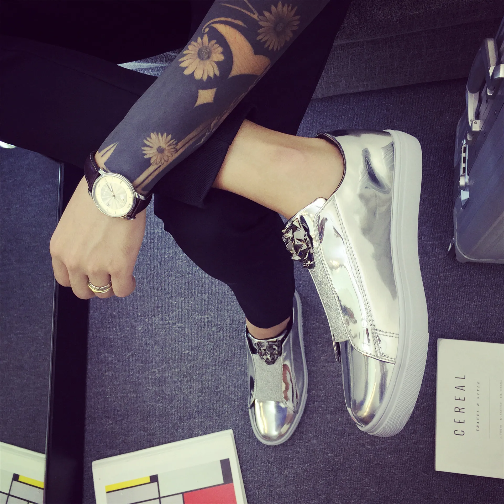 

Social Autumn han ban xie Sub-Male STUDENT'S Patent Leather Jet Black Fella Trendy Shoes Shoes Slip-on Lazy Casual Leather Shoes