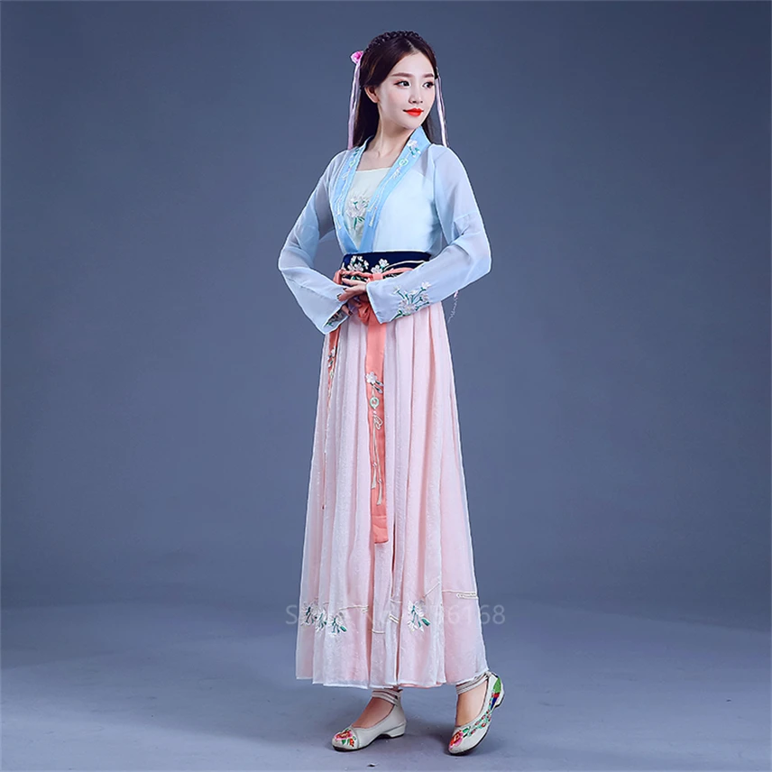 Традиционное китайское Новогоднее женское платье феи Hanfu, народный танец, вышивка, вечерние костюмы принцессы для сцены