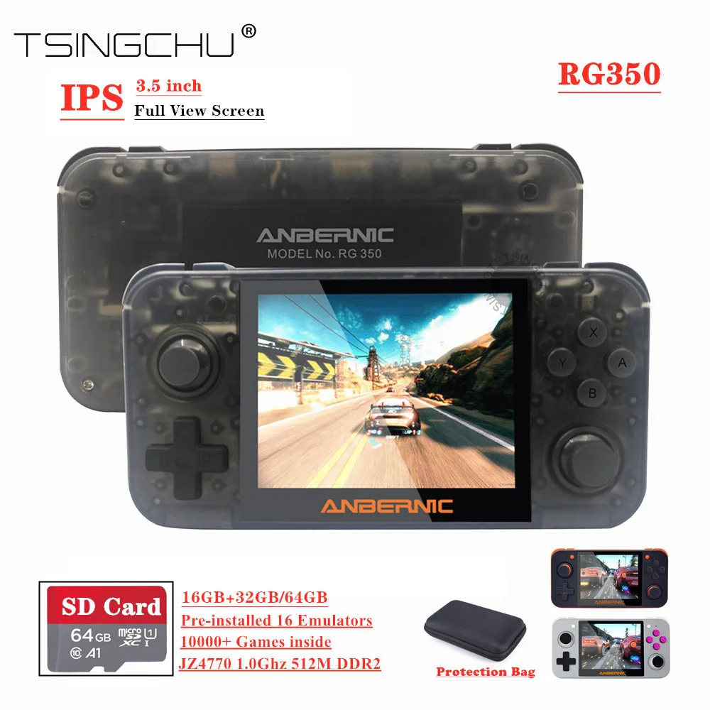 

TSINGO 3.5 inch IPS Screen RG350 Retro Game Console Linux System 10000+ Games in 32GB/64GB Card 16 Emulators RG 350 Game Player