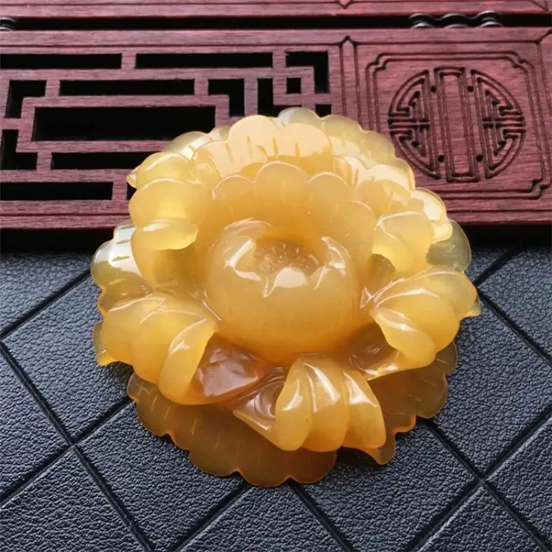 Синьцзян желтый дракон нефрит резные желтые цветы пион кулон ожерелье цепь для
