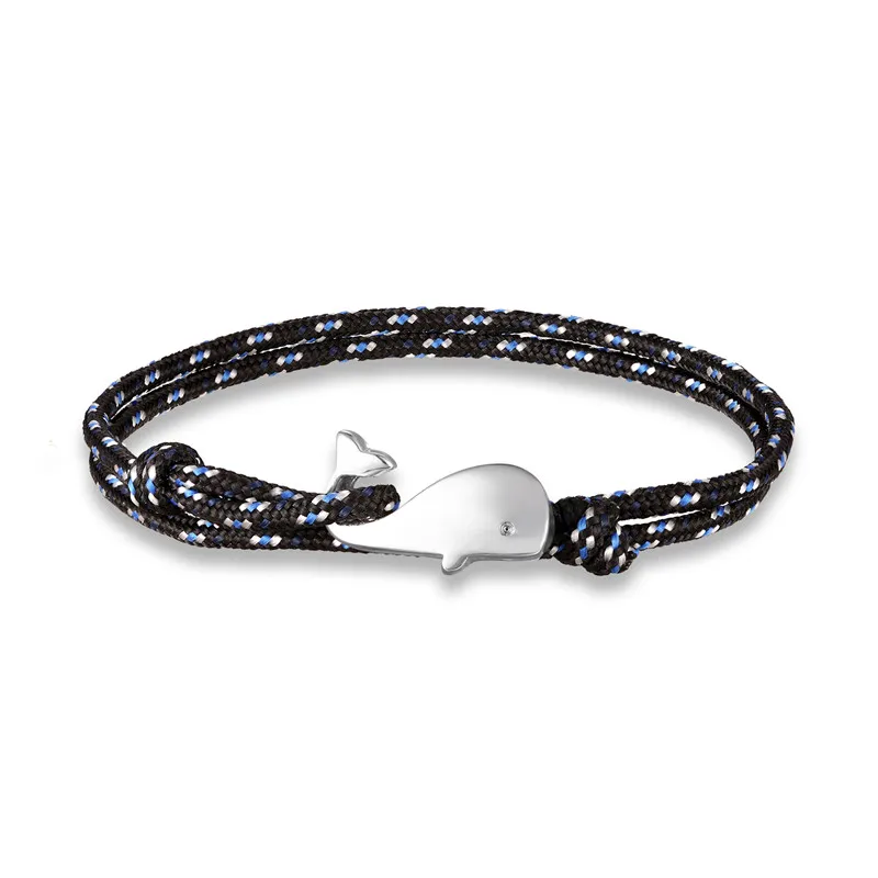MKENDN Navy style Camping Parachute cord Whale Tail Anchor Bracelet Men Women 550 Paracord Jewelry Wrap Metal Hooks - Окраска металла: Black Blue