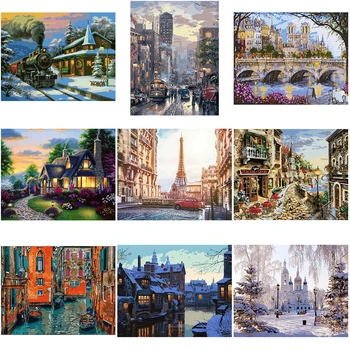 

Beautiful Building House DIY Painting By Numbers Modern Home Wall Art Picture Handpainted Oil Painting For Room Artwork 40*50