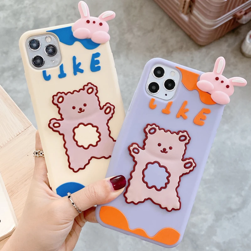 3D чехол для телефона с милым мультяшным кроликом медведем iPhone 11 Pro Max XR X XS 7 8 милый