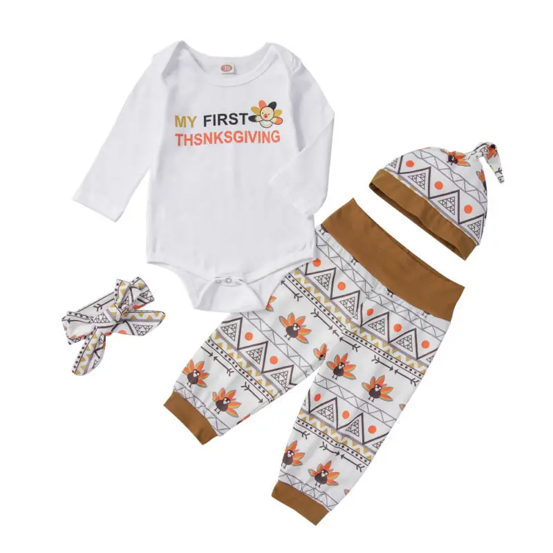 

Toddler Baby Boy My First Thanksgiving Turkey Tops Pants Hat Headband Clothes 4Pcs Outfits Set 9M-3T