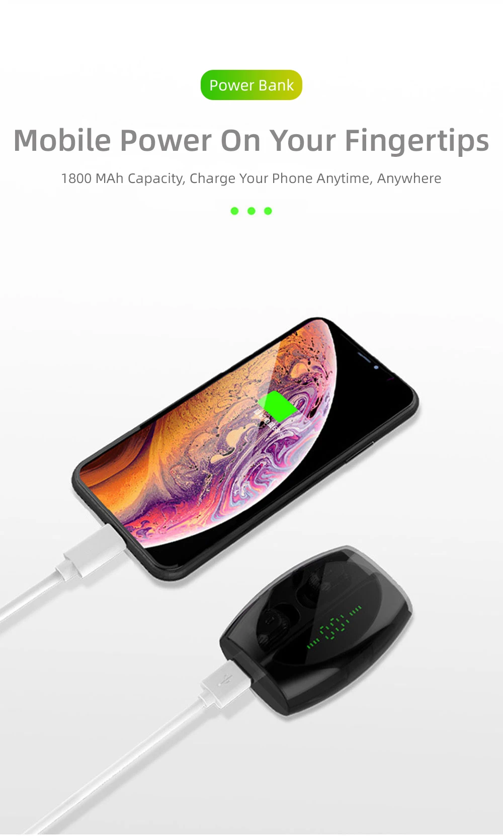 5,0 TWS Bluetooth наушники Беспроводная гарнитура Мобильная мощность мини 1800 мАч в уши 8D объемный стерео светодиодный Электрический цифровой дисплей