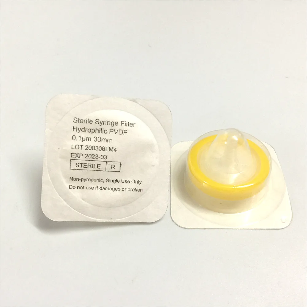 Стерильный шприцевой фильтр PVDF Luer Lock 33 мм 0 1 мкм поли (Vinylidene Fluoride) игольчатый