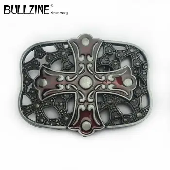 

The Bullzine Cross belt buckle with red enamel with pewter finish FP-02240 suitable for 4cm width belt