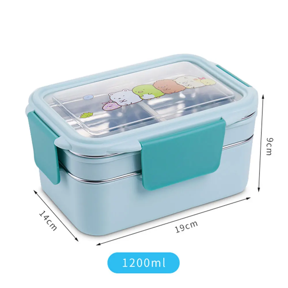 Cartoon Portable Picnics Double-Layer Food Container Cutlery Travel Bento Box Elegant 304 Stainless Steel Insulation School