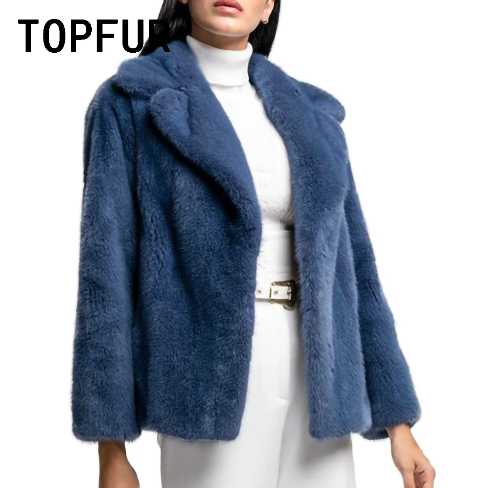 

TOPFUR Import Mink Fur Jacket Female Navy blue Natural Mink Fur Coat Basic Jacket Short Luxurious Lapel Collar Real Fur Coat