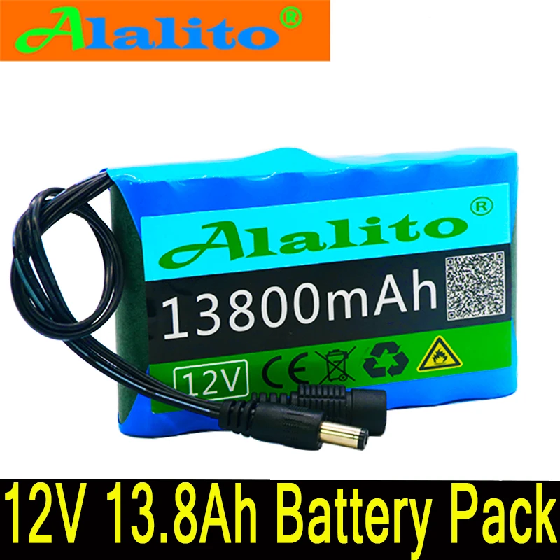 

AlalitoThe New 12V battery pack 13.8Ah 18650 Rechargeable Lithium Ion battery pack capacity DC 12.6V 8013800mAh CCTV Cam Monitor
