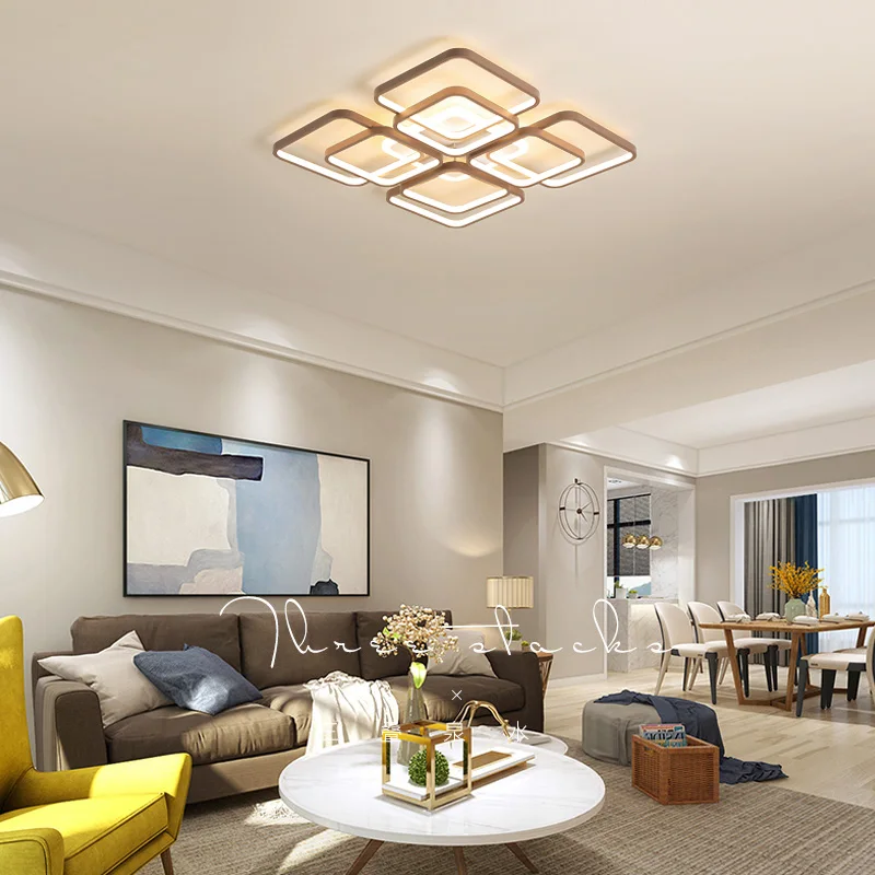 Brown Rectangle Acrylic Aluminum Modern Led ceiling lights for living room bedroom AC85-265V Ceiling Lamp Fixtures