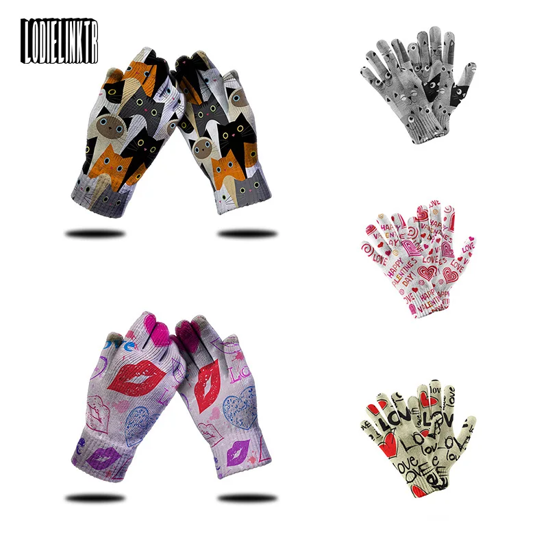 

Mini Animal Knitted Gloves Outdoor Cycling Non-slip Mittens Love Pattern High Quality Touch Screen Women Working Garden Gloves
