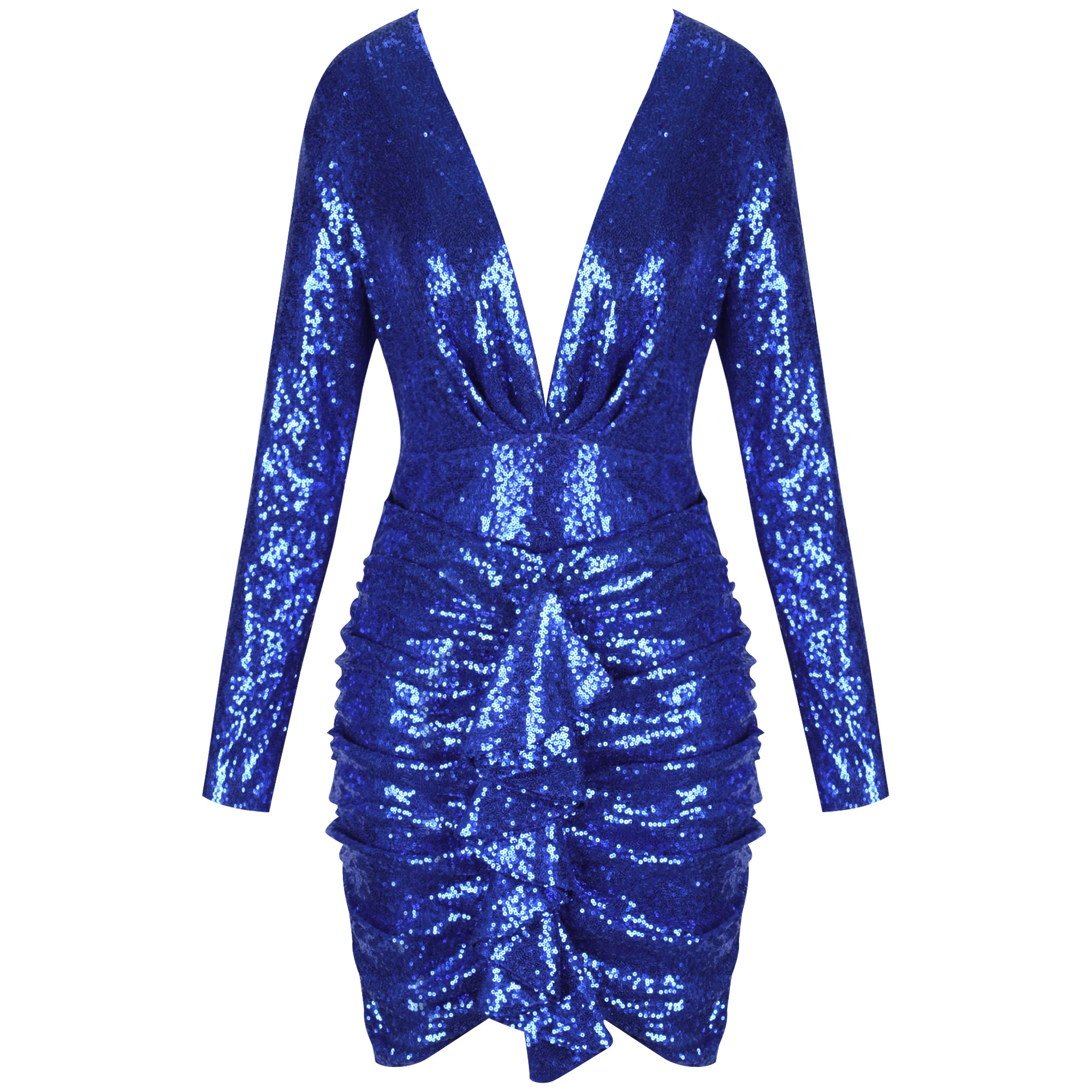 Синий V шеи с длинным рукавом Мини ЖАБО 2 шт Bodycon набор HI1102-Blue