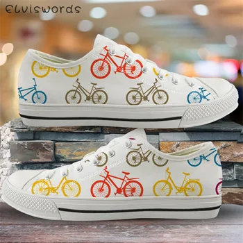 

ELVISWORDS Cartoon Bicycle Pattern Canvas Vulcanized Shoes Air Mesh Autumn Winter Youth Girls Flats Casual Women Breathable Shoe