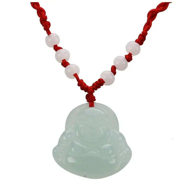 Red String Green Faux Jade Buddha Pendant Jewelry Necklace T1 
