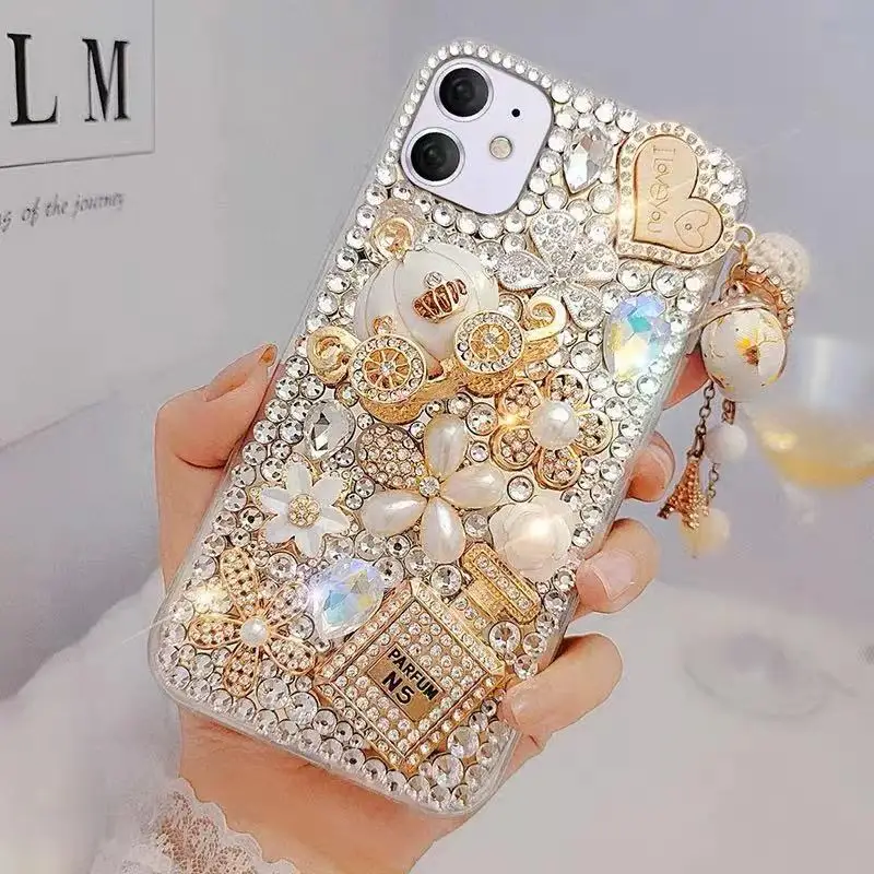 Luxury Diamond Bling Square Trunk Phone Case for iPhone 13 Pro 12 11 7 8  Plus XR Xs Max PU Leather Lattice Soft Back Cover