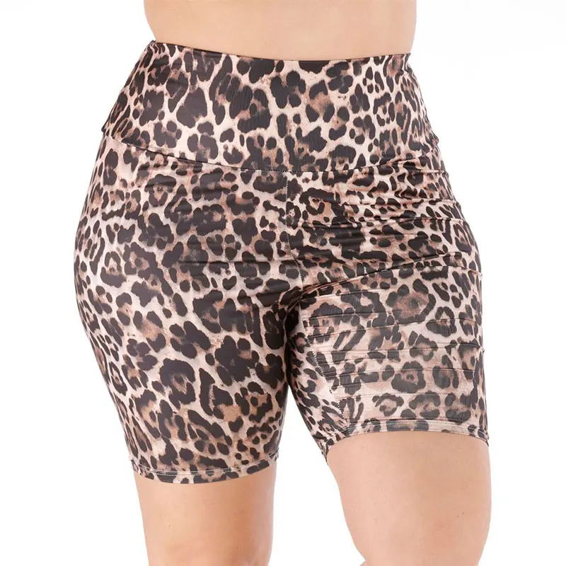 Leopard Разноцветные обтягивающие короткие леггинсы размера плюс с леопардовым принтом, 3XL 4XL, летние современные женские укороченные брюки для активного отдыха - Цвет: Leopard