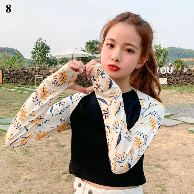 long fake sleeves Scar Cover Gloves Fake Sleeve Foldable Siamese Sun Protection Elbow Cuff Arm Cover Driving Arm Warmers Sleeves Leaves 1