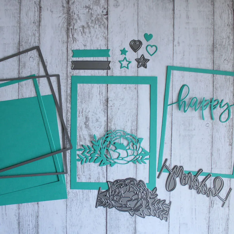 

Happy Artistic Font Bud Star Love Banner Frame Metal Cutting Dies Set DIY Scrapbooking Craft Paper Cards 2021 New Embossing Dies
