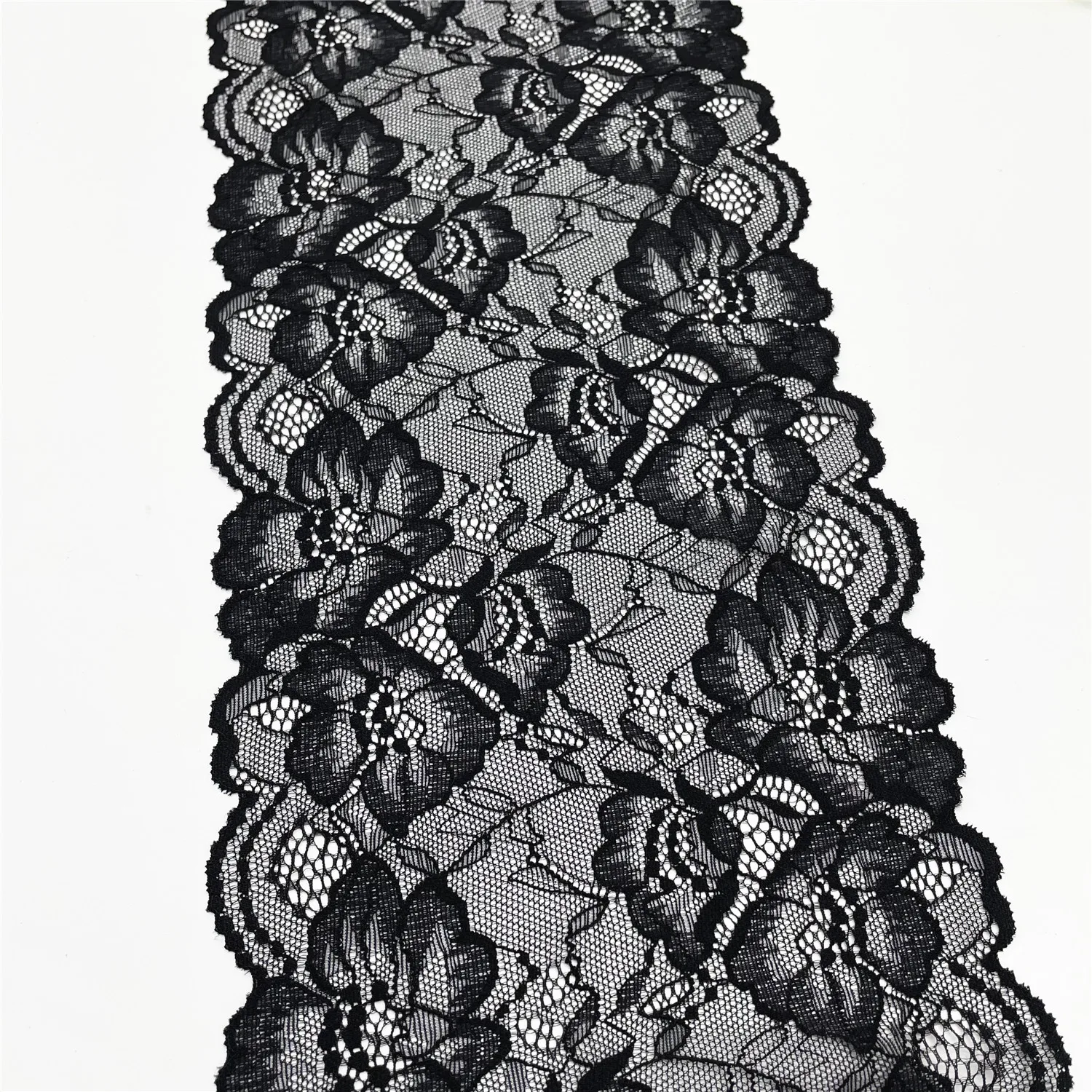 3y/lot Width 18.50cm Floral Stretch Lace Trims Black 3