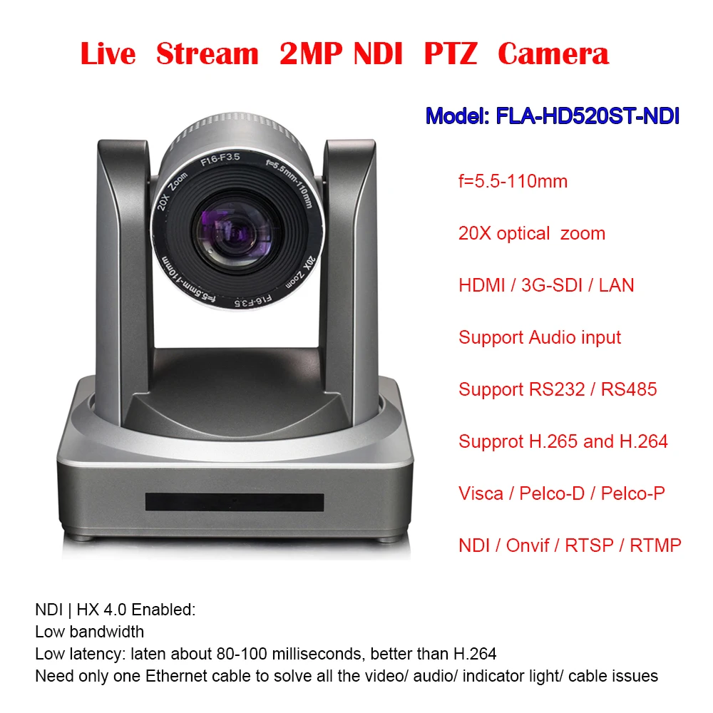 1080p 20X Zoom NDI Video Conference PTZ IP Camera with SDI HDMI H.265/H.264 Dual Streaming RTMP RTSP for Broadcasting vMix |
