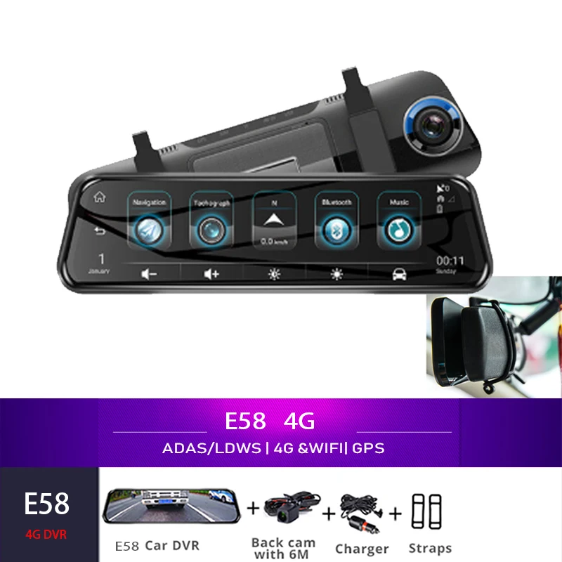 7-дюймовый 4G Видеорегистраторы для автомобилей Камера gps Full HD 1080 P Android регистраторы навигации ADAS автомобиля видео Регистраторы Двойной объектив сзади кронштейн - Название цвета: H58