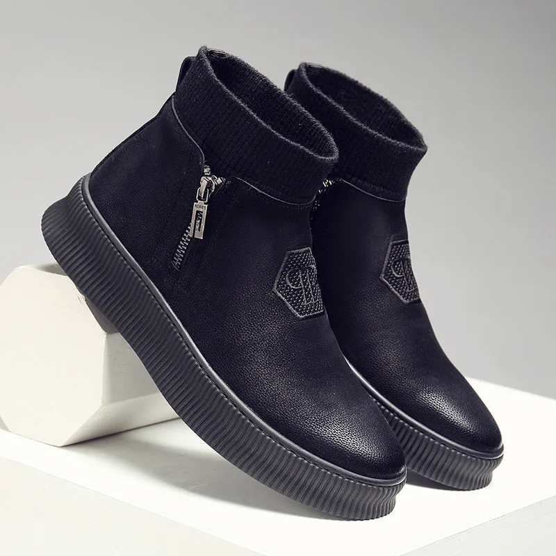 

Korean-style Fashionable Boots Chelsea Leather Boot Business Casual MEN'S Short Boots Side Zipper Fashion Men's Boot plus Velvet